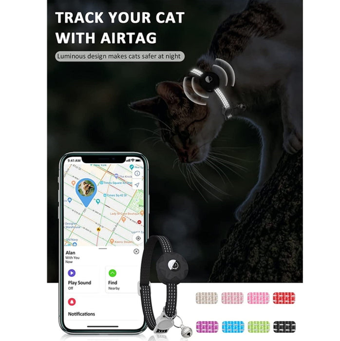 Para AirTag Tracker Funda de silicona Collar reflectante para mascotas con campana