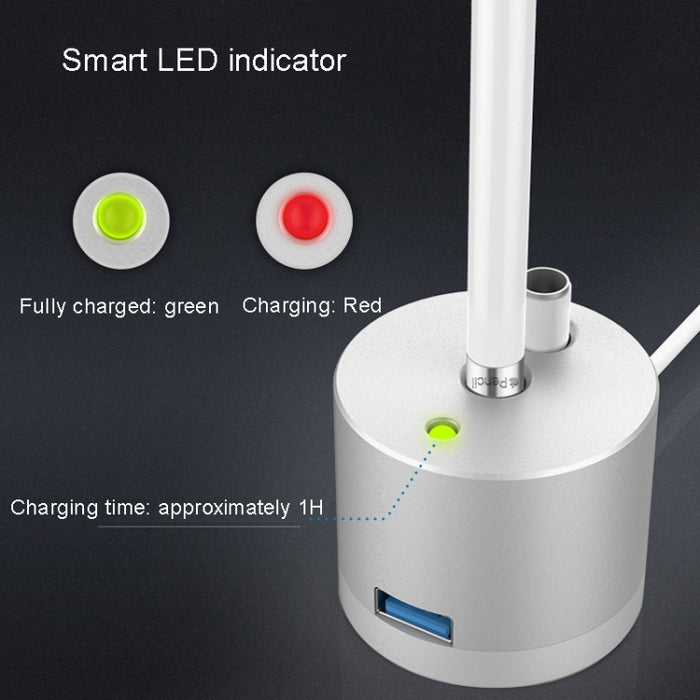 Para Apple Pencil 1 Adaptador de carga USB Base de metal con indicador LED
