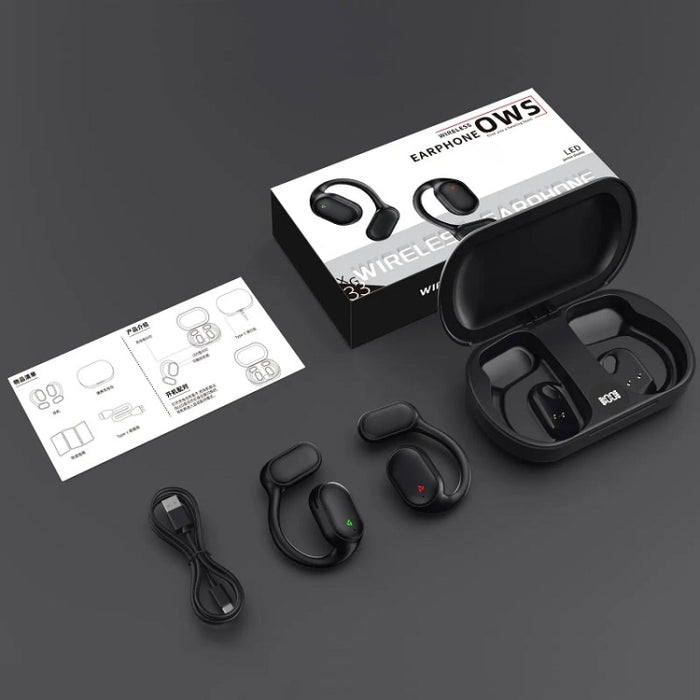Auriculares Bluetooth deportivos con reducción de ruido ENC inalámbrico con pantalla digital LED para colgar en la oreja de conducción de aire