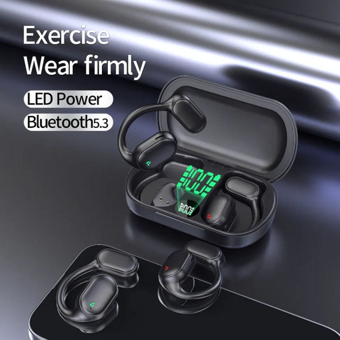 Auriculares Bluetooth deportivos con reducción de ruido ENC inalámbrico con pantalla digital LED para colgar en la oreja de conducción de aire