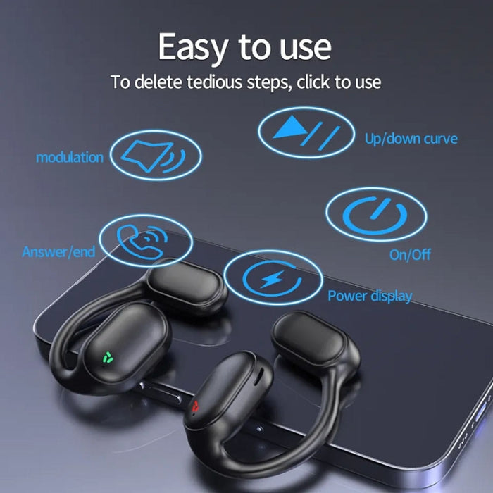 Auriculares Bluetooth deportivos con reducción de ruido ENC inalámbrico con pantalla digital LED para colgar en la oreja de conducción de aire