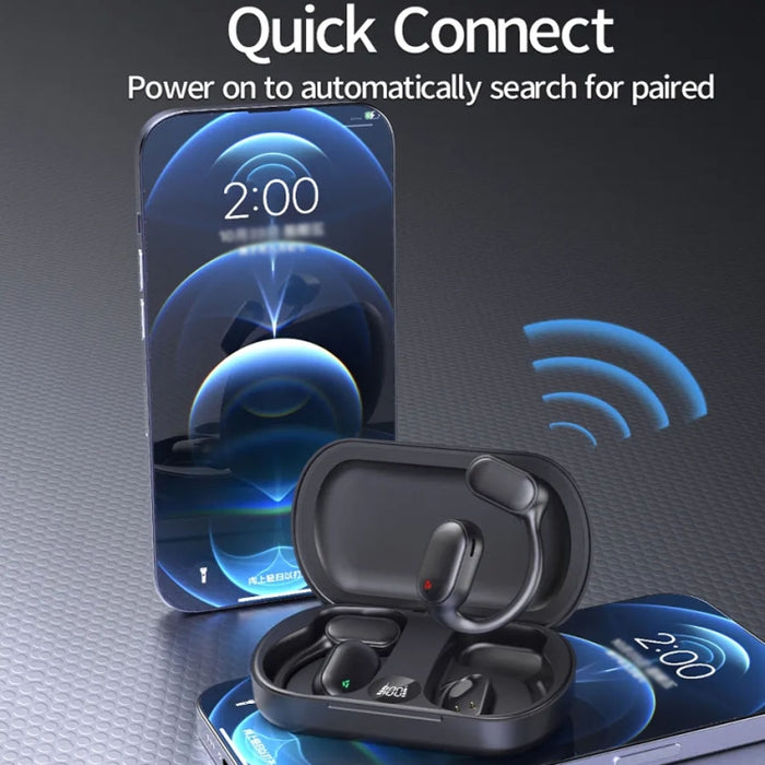 Auriculares Bluetooth deportivos con reducción de ruido ENC inalámbrico con pantalla digital LED para colgar en la oreja de conducción de aire
