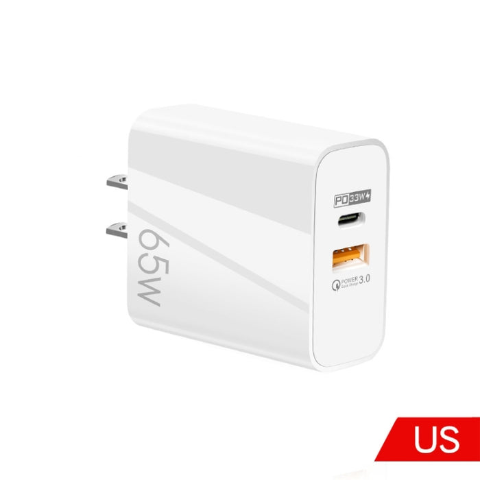 65W USB-C/Type-C+USB Dual Port GaN Charger QC3.0 Laptop Cargador universal, EU Plug Black, EU Plug White, US Plug Black, US Plug White, UK Plug Black, UK Plug White