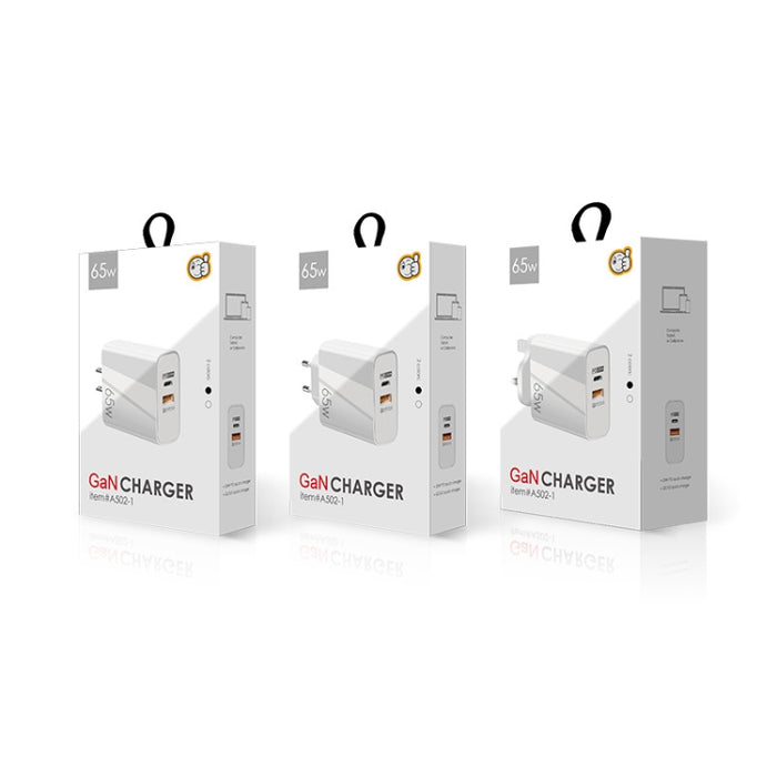 65W USB-C/Type-C+USB Dual Port GaN Charger QC3.0 Laptop Cargador universal, EU Plug Black, EU Plug White, US Plug Black, US Plug White, UK Plug Black, UK Plug White
