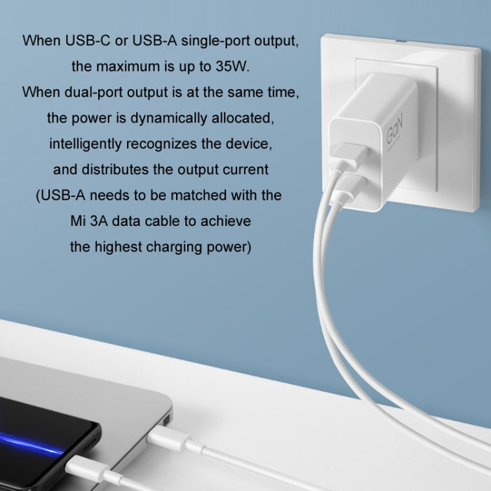 Cargador de puerto dual portátil de carga rápida Xiaomi 35W USB-C + USB-A, enchufe de EE. UU., 35W