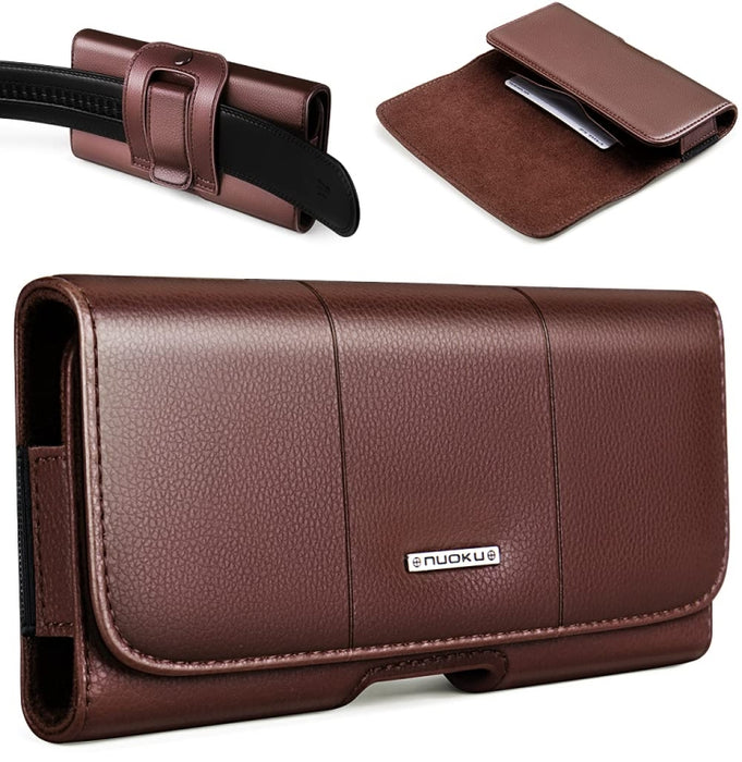 Estuche de cinturón de cuero con solapas magnéticas Nuoku para teléfonos inteligentes, 15.5 x 7.5 x 2.5cm   5.8 Inch, 17.3 x 8 x 2.5cm  6.7 Inch