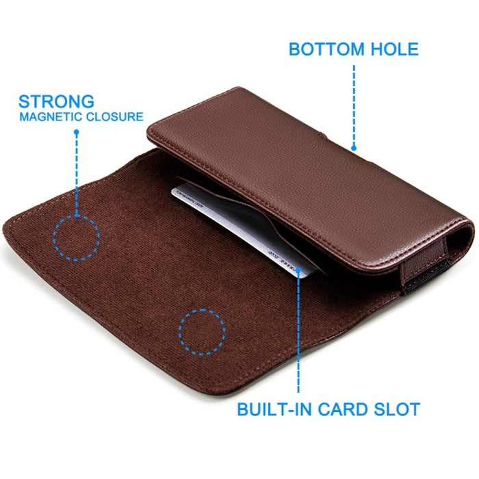 Estuche de cinturón de cuero con solapas magnéticas Nuoku para teléfonos inteligentes, 15.5 x 7.5 x 2.5cm   5.8 Inch, 17.3 x 8 x 2.5cm  6.7 Inch