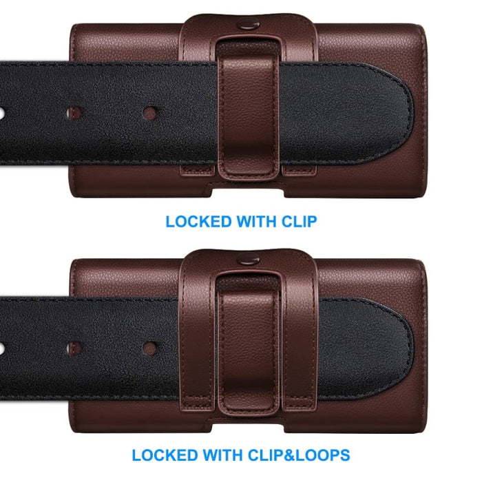 Estuche de cinturón de cuero con solapas magnéticas Nuoku para teléfonos inteligentes, 15.5 x 7.5 x 2.5cm   5.8 Inch, 17.3 x 8 x 2.5cm  6.7 Inch
