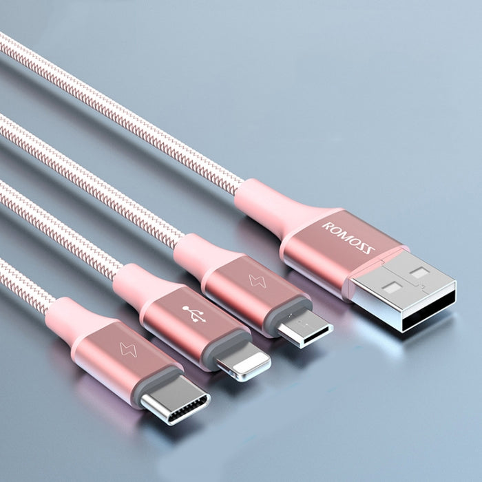 ROMOSS CB25 3 en 1 3.5A 8 pines + Micro USB + Cable tipo C/USB-C, 1m, 1.5m