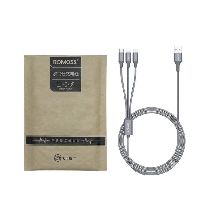 ROMOSS CB25 3 en 1 3.5A 8 pines + Micro USB + Cable tipo C/USB-C, 1m, 1.5m