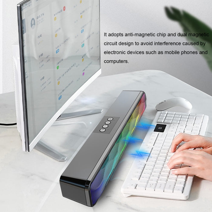 Altavoz inalámbrico Bluetooth largo de escritorio con efecto de iluminación colorido RGB USB, Q6