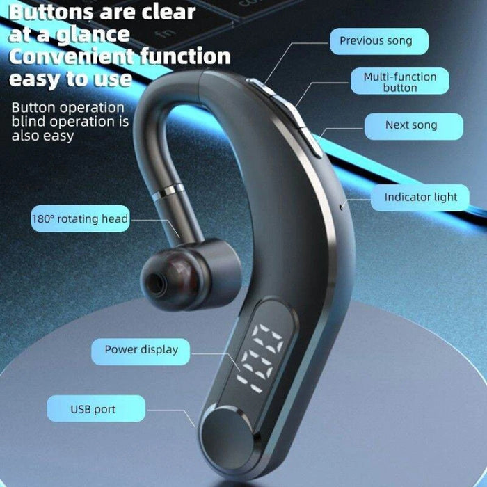 Auriculares Bluetooth con reducción de ruido inteligente deportivos impermeables montados en la oreja con pantalla de batería LED, YW-CSDM22 Black