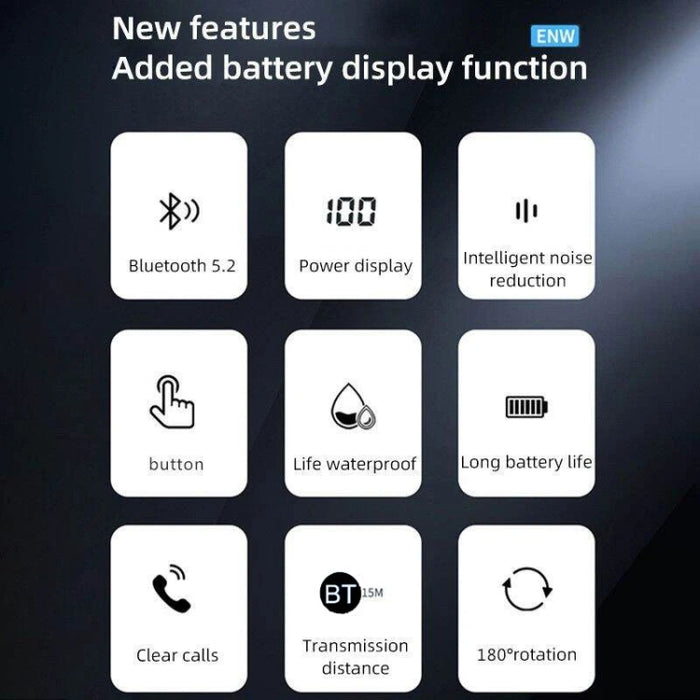 Auriculares Bluetooth con reducción de ruido inteligente deportivos impermeables montados en la oreja con pantalla de batería LED, YW-CSDM22 Black