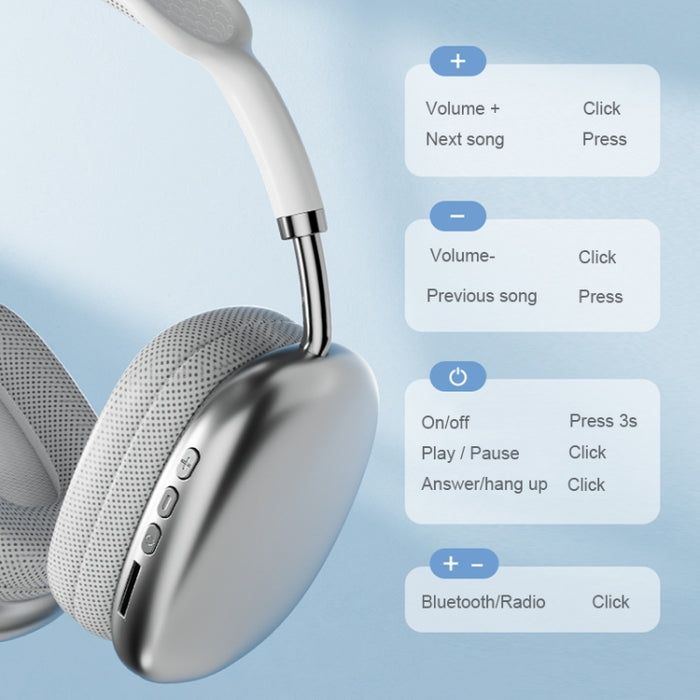 P9 Pro Max HiFi Efecto de sonido Reducción de ruido Auriculares inalámbricos Bluetooth, P9 Pro Max (White), P9 Pro Max (Black), P9 Pro Max (Blue)