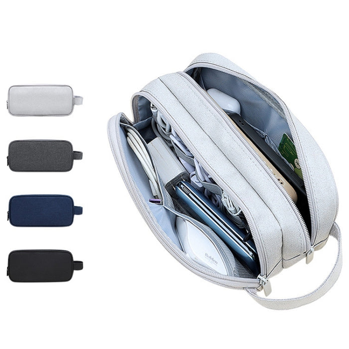 SM09 Bolsa de almacenamiento de accesorios digitales de gran capacidad y doble capa, Gray, Black, Navy Blue, Dark Gray
