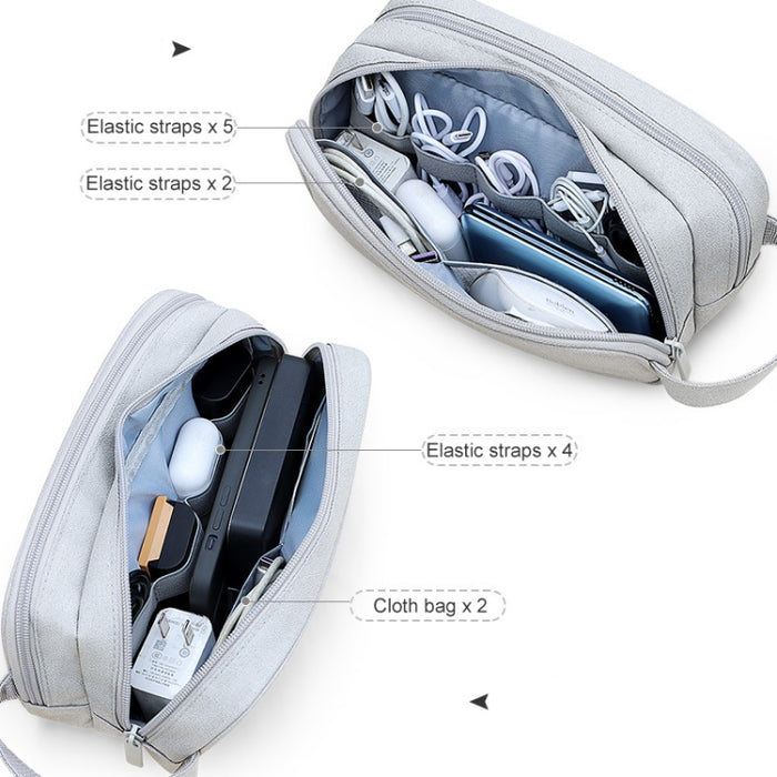 SM09 Bolsa de almacenamiento de accesorios digitales de gran capacidad y doble capa, Gray, Black, Navy Blue, Dark Gray