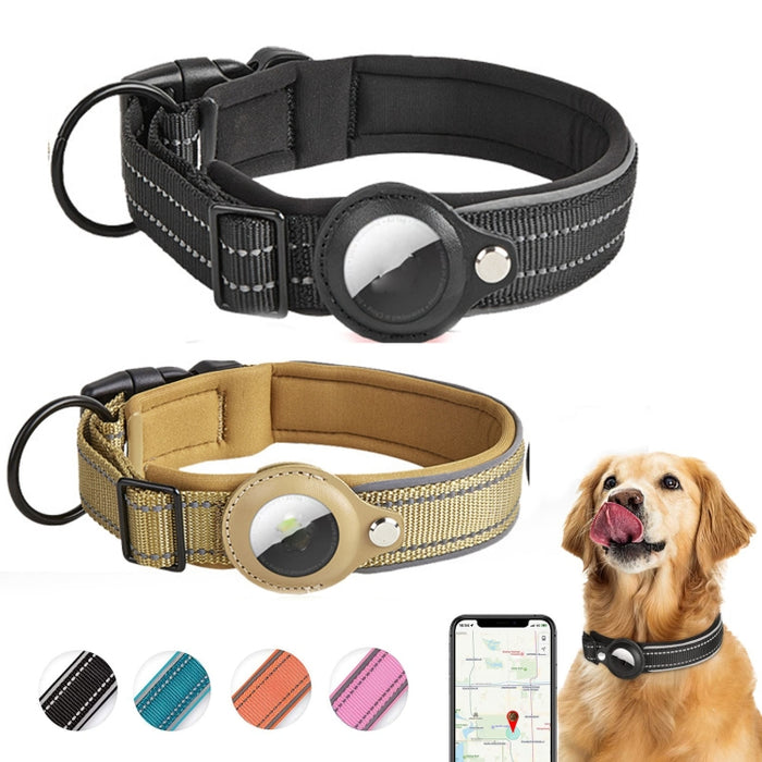 Para AirTag Tracker Collar de perro Forro de neopreno Collar reflectante para mascotas, S, M, L, XL