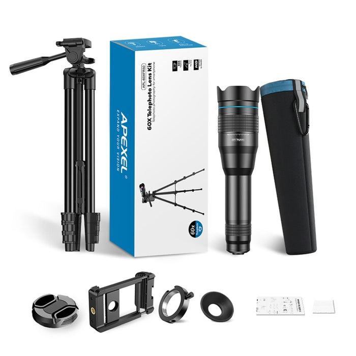 Lente de telescopio para teléfono inteligente APEXEL 60X con juego de trípode extensible, 60X