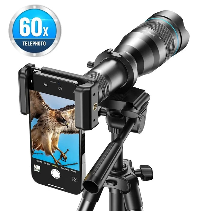 Lente de telescopio para teléfono inteligente APEXEL 60X con juego de trípode extensible, 60X