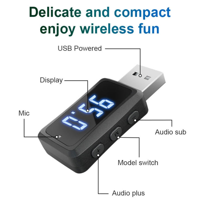 Receptor y transmisor de audio Bluetooth 5.3 T60 para radio de coche, receptor USB FM y Bluetooth, T60 2 in 1