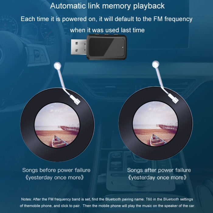 Receptor y transmisor de audio Bluetooth 5.3 T60 para radio de coche, receptor USB FM y Bluetooth, T60 2 in 1