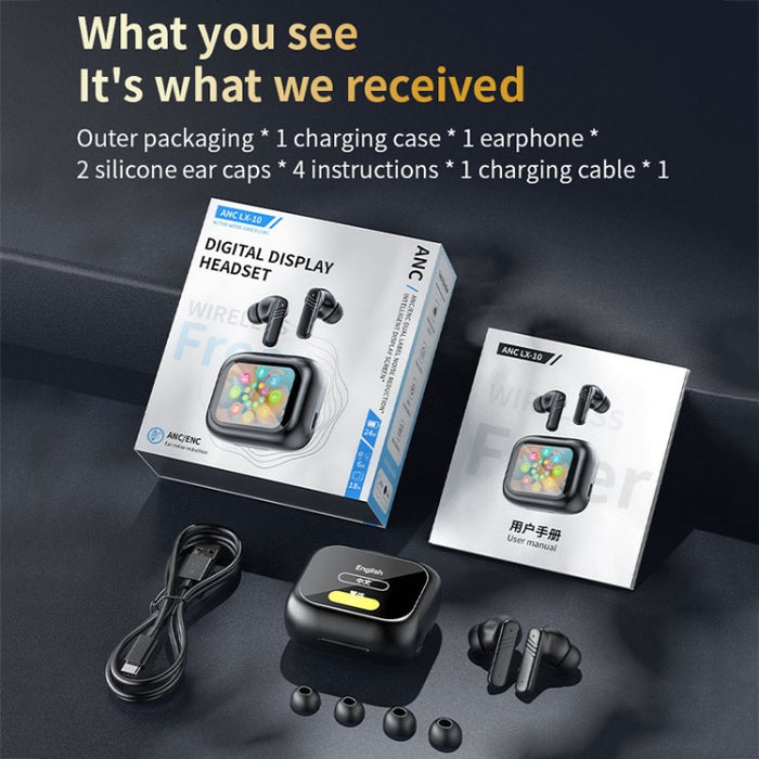 Auriculares inalámbricos Bluetooth con reducción de ruido dual ANC+ENC y pantalla táctil a todo color LX-10