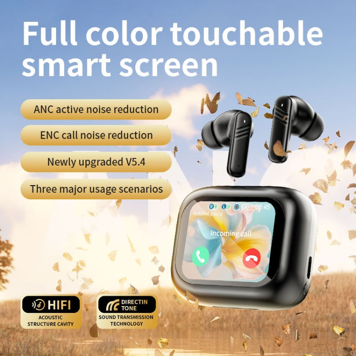 Auriculares inalámbricos Bluetooth con reducción de ruido dual ANC+ENC y pantalla táctil a todo color LX-10