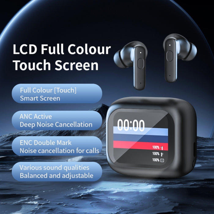 Auriculares Bluetooth inalámbricos con reducción de ruido ANC + ENC con pantalla táctil a todo color LY30
