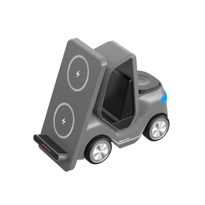Cargador inalámbrico de escritorio con forma de carretilla elevadora pequeña T20S 3 en 1 de 15 W con luz LED ambiental