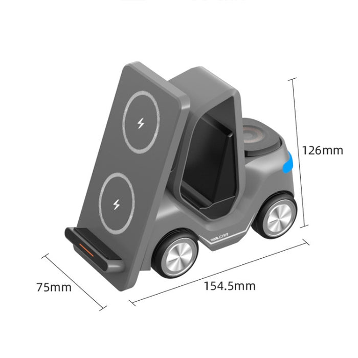 Cargador inalámbrico de escritorio con forma de carretilla elevadora pequeña T20S 3 en 1 de 15 W con luz LED ambiental