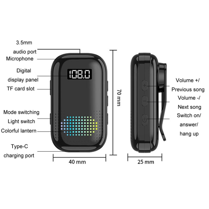 Receptor de audio Bluetooth multifuncional con clip y radio FM enchufable
