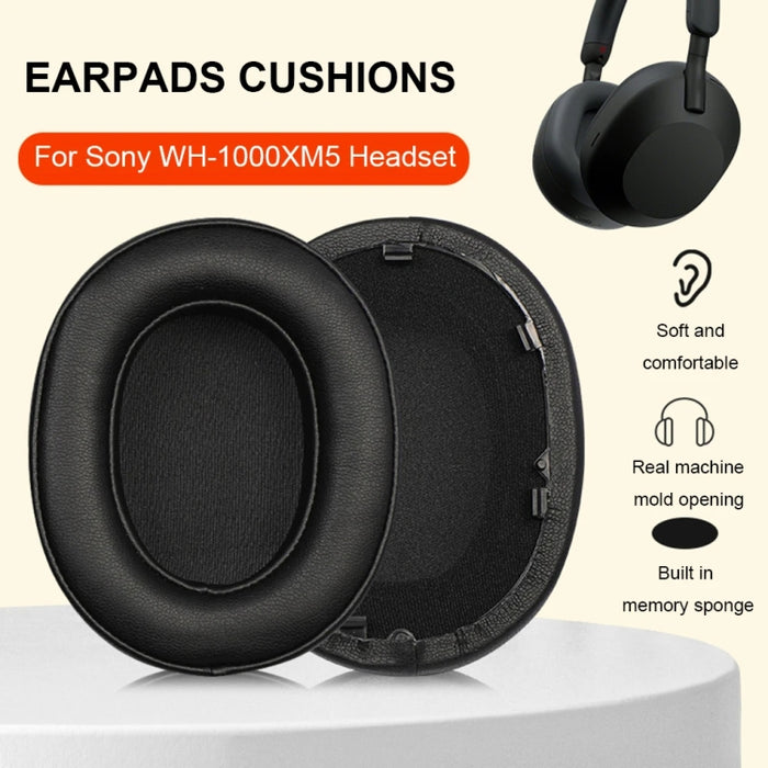 1 par de protectores de oídos de esponja de cuero para auriculares Sony WH-1000XM5, Black, White, Red, Beige, Dark Blue