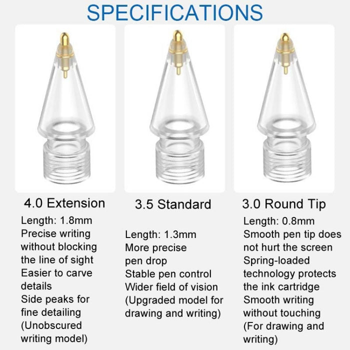 Puntas de repuesto para Apple Pencil Puntas modificadas, 4.0 Extended White Shell Silver Tip, 3.5 Standard White Shell Silver Tip, 3.0 Round Head White Shell Silver Tip, 4.0 Extended White Shell Gold Tip, 3.5 Standard White Shell Gold Tip              ...