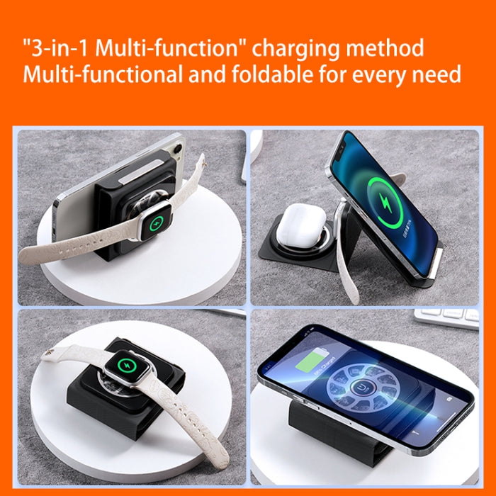 Cargador inalámbrico plegable 3 en 1 Magsafe, carga rápida inalámbrica portátil