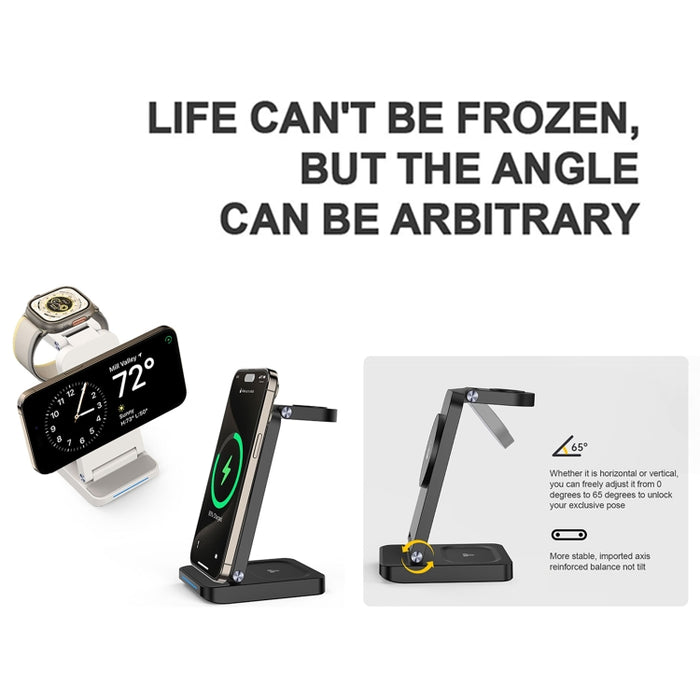 S90-3 3 en 1 Cargador inalámbrico plegable magnético Soporte de carga rápida para teléfono, auriculares y reloj