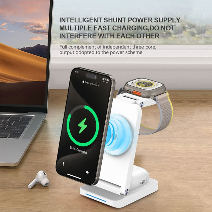 S90-3 3 en 1 Cargador inalámbrico plegable magnético Soporte de carga rápida para teléfono, auriculares y reloj