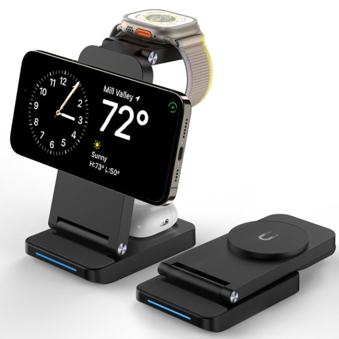 S90-3 3 en 1 Cargador inalámbrico plegable magnético Soporte de carga rápida para teléfono, auriculares y reloj