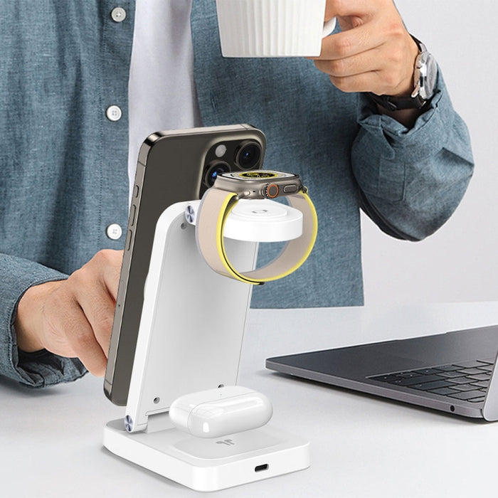 S90-3 3 en 1 Cargador inalámbrico plegable magnético Soporte de carga rápida para teléfono, auriculares y reloj