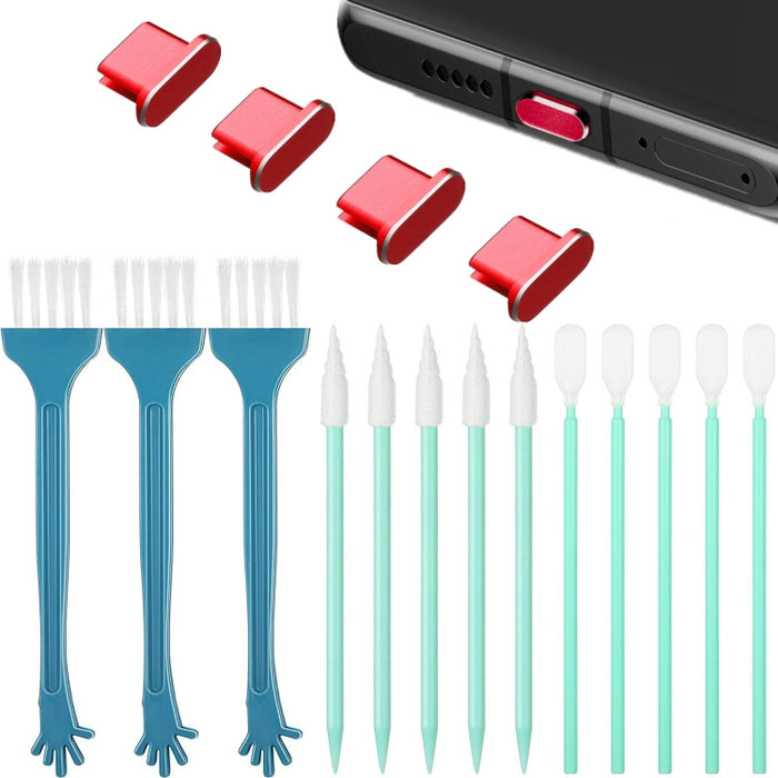 Kit de limpieza de tapones antipolvo de metal para teléfonos móviles con interfaz tipo C