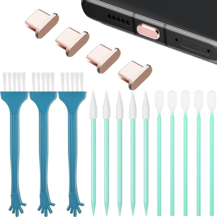 Kit de limpieza de tapones antipolvo de metal para teléfonos móviles con interfaz tipo C