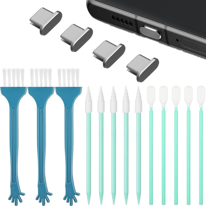 Kit de limpieza de tapones antipolvo de metal para teléfonos móviles con interfaz tipo C