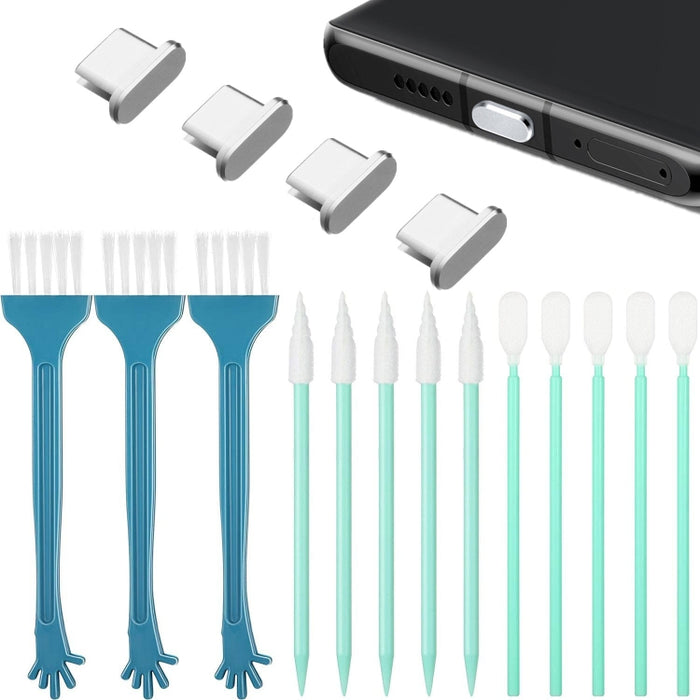 Kit de limpieza de tapones antipolvo de metal para teléfonos móviles con interfaz tipo C