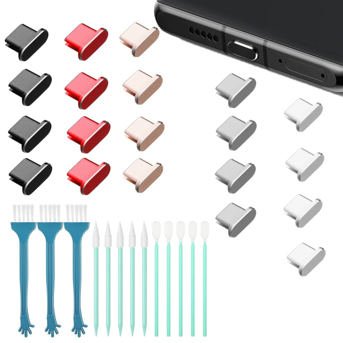 Kit de limpieza de tapones antipolvo de metal para teléfonos móviles con interfaz tipo C