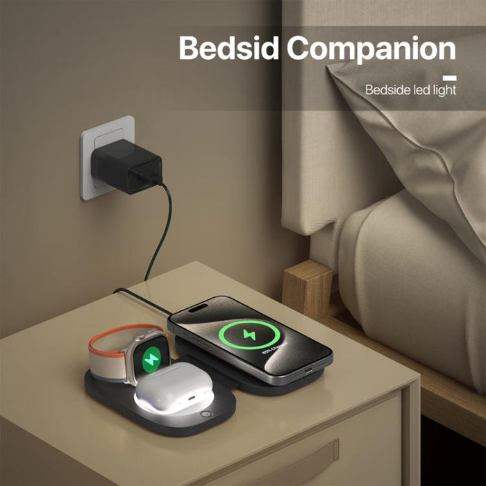 Cargador inalámbrico magnético plegable T5 3 en 1 para Apple Watch, iPhone y AirPods