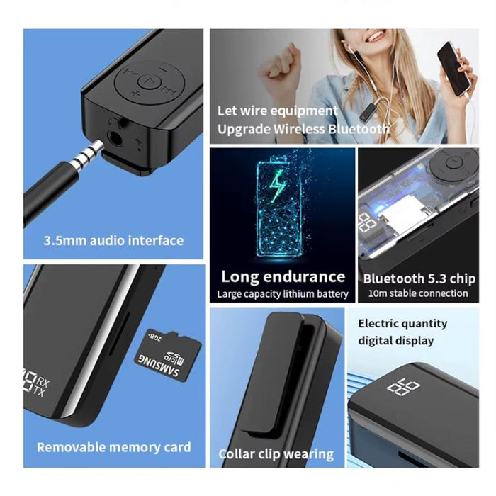 Receptor y transmisor de audio con Bluetooth 5.3 y clip MX-M06 Adaptador de audio para computadora y automóvil