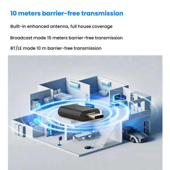 Transmisor de audio Bluetooth universal tipo C para computadora y teléfono móvil