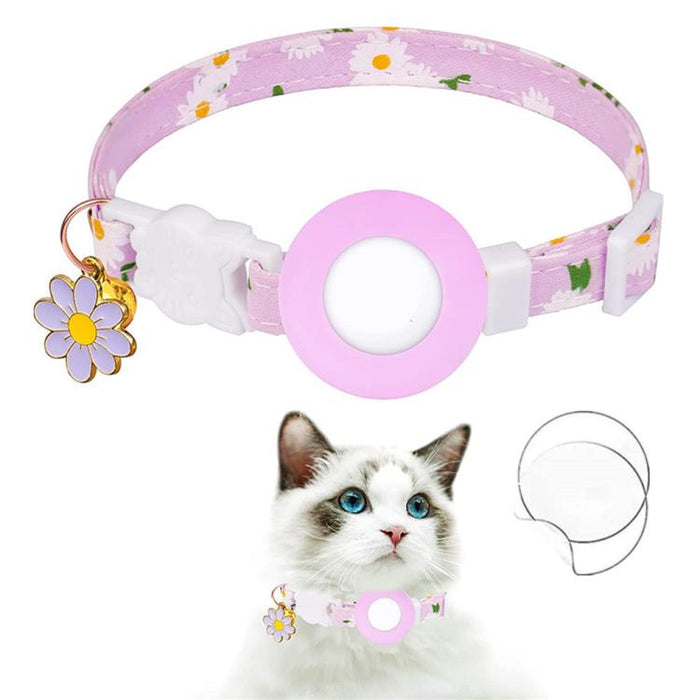Funda de silicona para AirTag Tracker, collar para mascotas con diseño de margaritas pequeñas, con cascabel y película frontal y trasera.