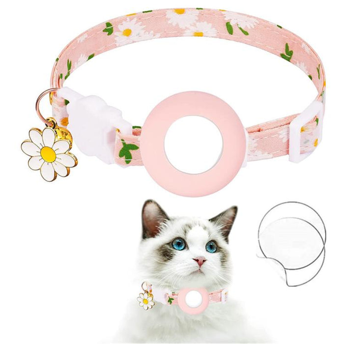 Funda de silicona para AirTag Tracker, collar para mascotas con diseño de margaritas pequeñas, con cascabel y película frontal y trasera.