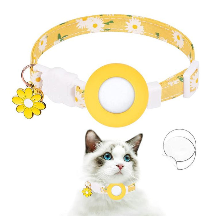 Funda de silicona para AirTag Tracker, collar para mascotas con diseño de margaritas pequeñas, con cascabel y película frontal y trasera.