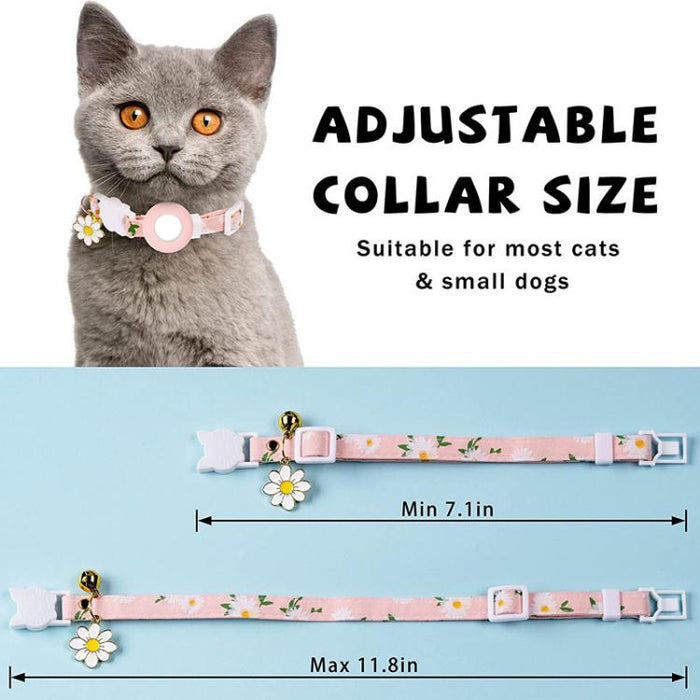 Funda de silicona para AirTag Tracker, collar para mascotas con diseño de margaritas pequeñas, con cascabel y película frontal y trasera.